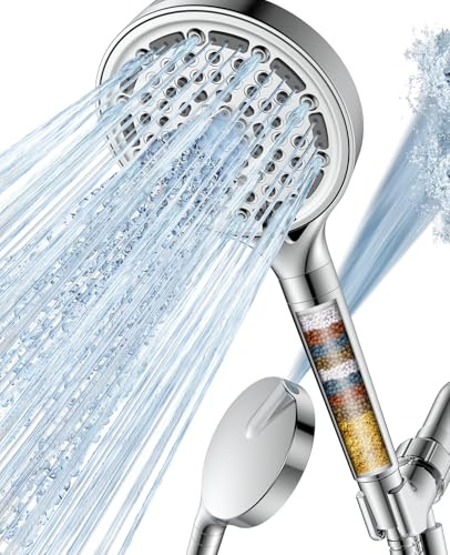 DAKINGS High Pressure Filtered Shower Head with Handheld, Upgrade Handheld Showerhead Built-in Power Wash for Bathroom Cleaning, Detachable Shower Head with Shower Hose