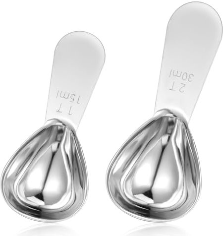 2 Stück Kaffeelöffel Portionierer - 15ml & 30ml Kaffeedosierlöffel - Edelstahl Messlöffel mit langem Griff - Wiederverwendbarer runder Kaffeelöffel für präzises Abmessen