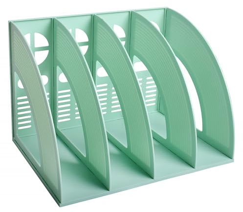 Porte-revues en Plastique, HAIYUU Porte Revue Bureau avec 4 Compartiments, Porte Magazines Porte-journaux Rangement Bureau Organisateur pour Document Papier A4 Cahier Magazine Fichiers