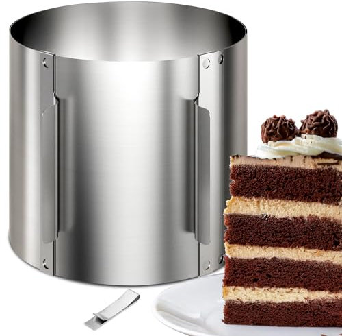 Menz Tortenring verstellbar hoch - 20 cm Edelstahl Kuchenring rund verstellbar Ø 16-30 cm, stabile Tortenform zum Schichten und Dekorieren, Backring und Backrahmen rund