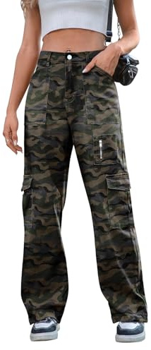 IVIR Cargo Jeans for Women High Waist Baggy Cargo Pants for Women High Rise Boyfriend Y2K Street Wear Pants Camo Large