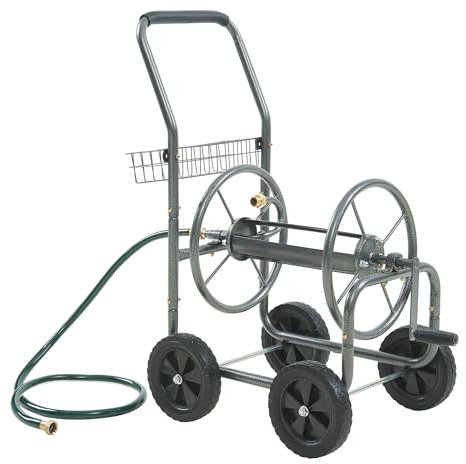 pro.tec Enrouleur de Tuyau d'Arrosage Dévidoir Chariot sur Roues 3/4 Pouce Capacité jusqu'à 65 m avec Manivelle Raccord Pivotant à 90° Confortable Acier 84 x 48 x 93 cm Gris