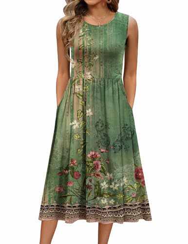 Abito Donna Estivo Senza Maniche Scollo Rotondo Vestito Casual con Tasche