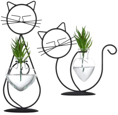 Vase Propagation Set, 2 Pcs Iron Stands with Glass Bulbs for Indoor Plants, Cute Hydroponic, Plant Propagation Jars, Propogation Vase Set for Aquatic Plants & Ferns