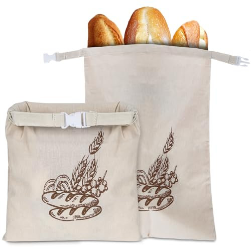 2 Sacs à Pain en Lin avec Doublure en Tissu en Cire d'abeille Sac a Pain Réutilisables pour Conservation Fraîcheur Alimentaire Rangement pour Pain Baguette Fruits Légumes- 2 Pièces 44 * 32,5cm