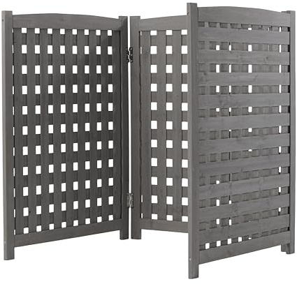 Wekuku 3-Panel Outdoor Air Conditioner Fence Screen, Grey Privacy Cover, Includes 1 Door – Durable Wooden Ac Unit Enclosure for Backyard (Lattice Grey, 32 W x 38 H)