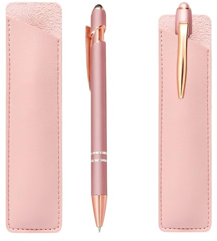 Kugelschreiber roségold personalisiert mit Lederetui Set – Ausziehbar – Personalisierte Geschenkidee für Firma, Business, Hochzeit – Schwarze Tinte – Elegant & Langlebig