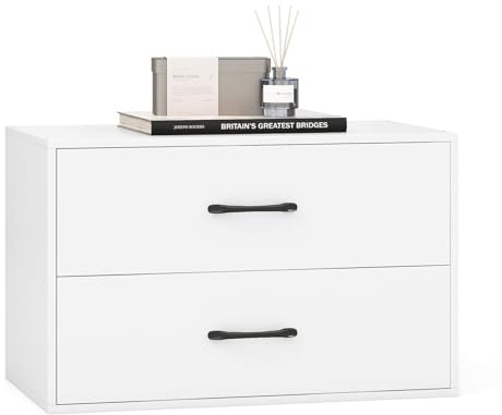 FANTASK Cassettiera Impilabile con 2 Cassetti, 60 x 34 x 38 cm, in Legno, Bianco, per Soggiorno, Camera da Letto, Ufficio
