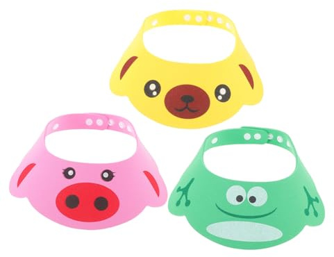 WATIIFUFU 3 Stück Waschhaube Verstellbar Shampoo Schutz Badekappe Cartoon für Haarewaschen und Haarschnitt in Gelb Grün