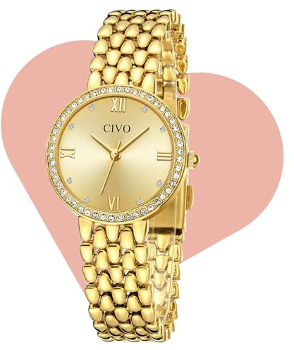 CIVO Ladies Watches Gold WristWatches: Waterproof Silver Stainless Steel Watches for Women with Diamonds - Stylish Analogue Quartz Womens Watch Gifts for Mom Wife