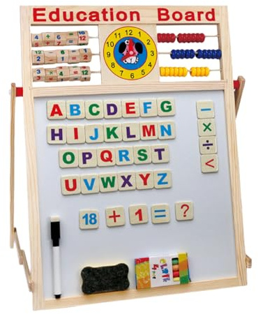 Caballete para niños, caballete artístico de 44 x 37 cm, promueve el aprendizaje interactivo, tablero de dibujo de madera de doble cara con lienzo fresco, pizarra blanca de doble cara para niños