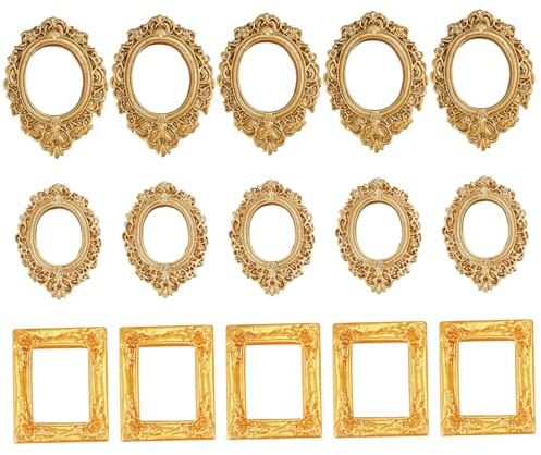 15 Marcos de Fotos en Miniatura, Mini Marcos Dorados Vintage para Accesorios de casa de muñecas, Accesorios de fotografía y decoración de refrigeradores