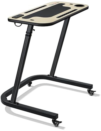 RideNow Roller Trainer Table, Adjustable Bike and Treadmill Table with Lockable Wheels, Non-Slip Work Surface with Power Outlets, Tablet or Phone Slot, Drink Holder