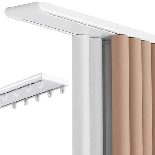 Heavy Du dubbel aluminiumspår 6 m/19,69 fot takmonterade glidskenor för hållare, perfekt för vardagsrum och sovrum rumsavdelare – enkel inllat och design