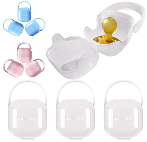 purifyou BPA-Free baby pacifier holder & Nipple Shield Cases - Set of 3 Clear Pacifier case for diaper bag & Stroller - Pacifier Box for Travel - Keeps Baby’s Binkies Clean and Accessible