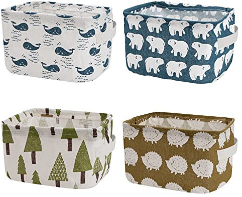 MengH-SHOP - Caja de almacenamiento de tela, cuadradas, plegables, impermeable, organizador de ropa con 2 asas para cosméticos, libros, juguetes, llaves 4 piezas