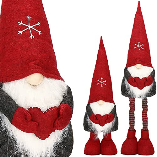 SPRINGOS - Gnomo decorativo natalizio regolabile in altezza da 50 a 80 cm, con un cuore rosso tra le mani, gambe telescopiche, cappello in feltro con fiocco di neve, ideale per Natale e San Valentino