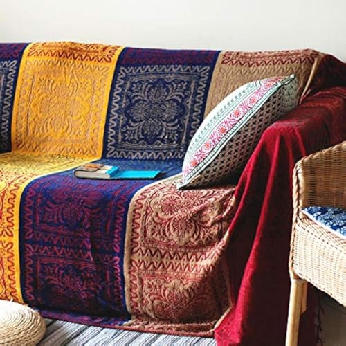 Edcooy Throws for Sofas large, Chenille Jacquard Tassels Throw Blankets for Bed Settees Chair Slipcover Cover 2 3 Seater， Bohemian Fringe Tassels, (Red, Large220x260cm)…