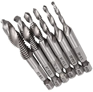 ZONADAH Lot de 6 tarauds filetés avec tige filetée en titane, tige hexagonale, vis HSS, pointe hélicoïdale, taille de foret 1/8, 5/32, 3/16, 1/4, 5/16 et 3/8