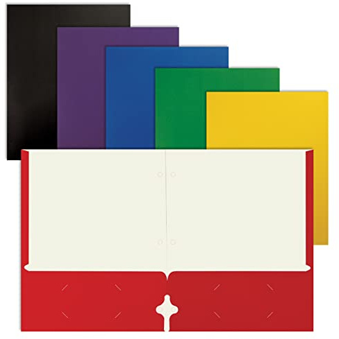Better Office Products 2 Pocket Paper Folders, Letter Size Paper Portfolios Case of 50, Assorted Primary Colors