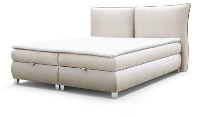Boxspringbett Doppelbett Togo - Bett mit Bonellmatratze, mit Bettkasten für Bettwäsche und Topper. Gepolstertes Kopfteil mit Einer eleganten weichen Kissendesign (Material 0301, 160x200)