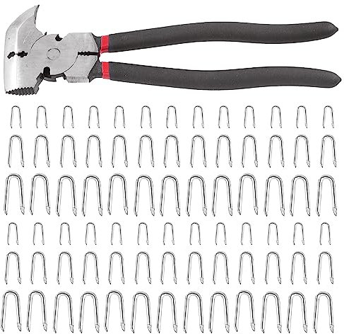 Tanstic 151Pcs 20mm 30mm 40mm Wire Fencing Staples Assortment Kit with Fencing Pliers, Fence Tools, Carbon Steel Wire Staples U Shaped Nails Fence Staple Nails U-Shaped Fasteners Nails U Staples