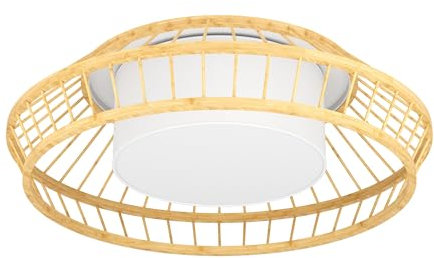 EGLO connect.z Smart Home LED Deckenleuchte Yuku-Z, ZigBee, App und Sprachsteuerung Alexa, warmweiß-kaltweiß, RGB, dimmbare Boho Deckenlampe aus Holz und weißem Textil, Ø 46 cm