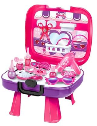 SDMAX Carry Along Beauty Vanity Case - Cosmetic Accessories, Designed for Imaginative Play, Portable and Compact, Pretend Play Makeup Set for Children Girls