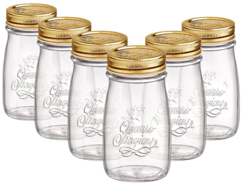 Bormioli Rocco 6x 200ml Quattro Stagioni Glass Bottles with Screw Top Lid - Clear Reusable Juice Water Smoothie Drink Fridge Storage Containers