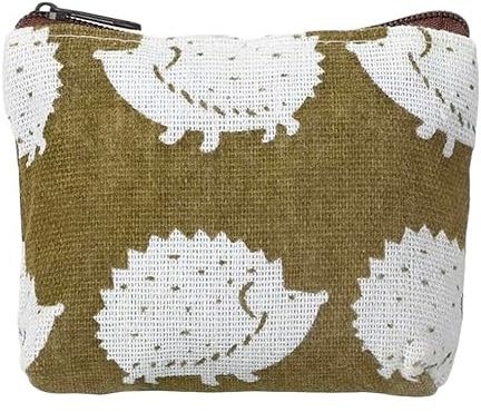 Hedgehog Linen Coin Purse, Hedgehog Gift, White and Green