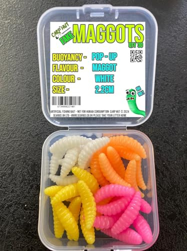 Artificial Pop Up Fishing Maggots - Real Maggot Flavour Boosted - 2.2 cm x32 (4 Mixed Colours)
