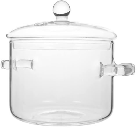 Zhemessy Cacerola de Vidrio Con Tapa y Asa, Olla Para Cocinar , Transparente Para Sopa, Alto Contenido de Borosilicato, 1900 Ml