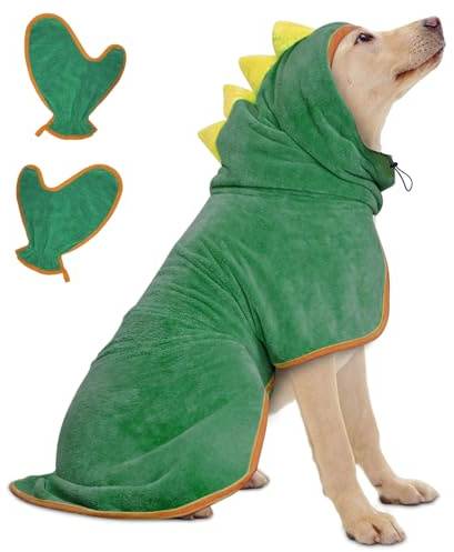 Bibykivn Accappatoio per Cani, Accappatoio per Cani Microfibra, Abbigliamento Asciugamano Morbida per Animali Dinosauro, Per Asciuga il Tuo Cane Dopo Aver Nuotato e Fatto il Bagno (Verde, M)