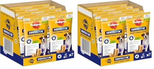 Pedigree DentaStix Daily Oral Care Zahnpflegesnack für kleine Hunde – Hundeleckerli mit Huhn- & Rindgeschmack für jeden Tag – 70 Sticks (10 x 7 Stück) (Packung mit 2)
