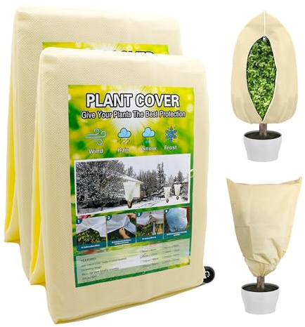 CiciIng 2 pezzi protezioni invernali per piante, 80 x 120 cm, protezione per piante invernali con cerniera e cordino, protezione antigelo per piante in vaso, palme, ulivo, oleandro (Beige)