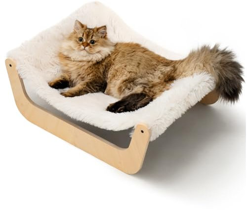 MEWOOFUN Katzenbett, Katzenbett Flauschig Hängematte Katze, Katzenbetten für Indoor-Katzen, Katzenhängematte aus Holz 58 x 44 x 22.5 cm, geeignet für Katzen, Hunde, Kaninchen, Kätzchen und Kleintiere