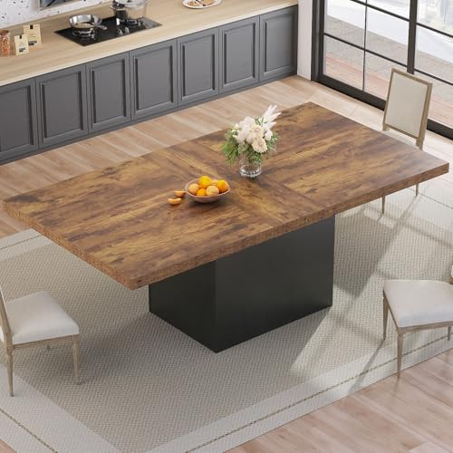 HSH Table de Salle à Manger Rectangle Table de Cuisine pour 6 à 8 Personnes Table Grand en Bois Design Industriel avec Piédestal Noir pour la Maison et Le Bureau Rustique Marron 180 cm
