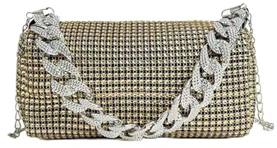 LAOYEFACAI Bolso de mano para mujer Bolso de noche con cadena de diamantes para mujer Bolso lunar con asa superior y correa para el hombro extraíble Para bodas, fiestas y banquetes (Gold)