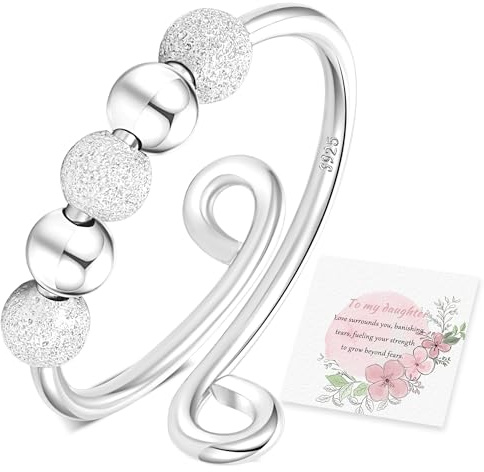 Senteria 925 Sterling Silver Anxiety Rings for Women Adjustable Fidget Rings for Anxiety with Beads Silver Stress Spinner Thumb Rings for Women with Daughter