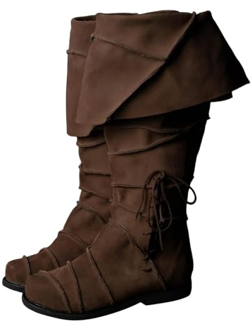 Generisch Botas de vaquero para hombre, planas, de poliuretano, botas de verano, unisex, renacentista, zapatos medievales, zapatillas de motociclismo, zapatos descalzos, cosplay, disfraz vikingo