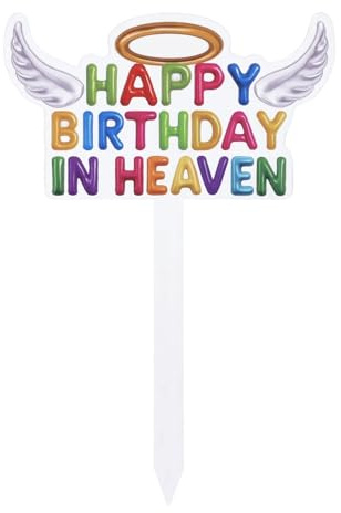 Happy Birthday in Heaven Grav Dekorationer, 30x20cm Kyrkogård Metall Minnes Stake Grav Markörer för Trädgård Gård Utomhus Födelsedag Dekoration Tillbehör