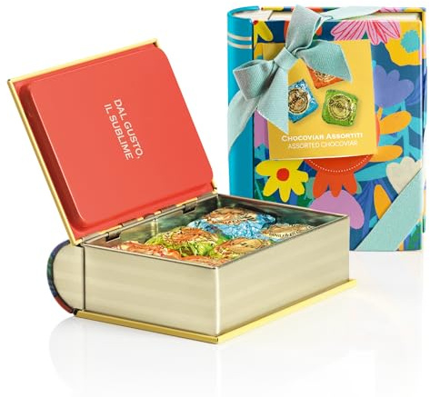 Venchi - Mini Libro di Latta, 117 Gr, 6 Cioccolatini Chocoviar Assortiti, Senza Glutine, Collezione Primavera Venchi Teresa Rego, Idea Regalo Festa della Mamma