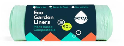 Seep Sacchetti biodegradabili per rifiuti da giardino, 10 x 90 litri, ecologici, sacchetti per rifiuti grandi, sacchetti verdi biodegradabili da 90 l, 1 rotolo