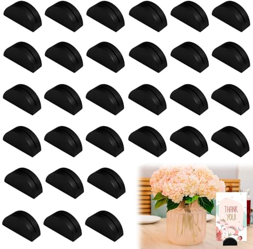 30Pcs Semicircular Table Number Stands, Reusable Table Number Holders, Wooden Place Card Holders for Weddings, Restaurants and Parties for Name Cards, Menus, Photos or Signs(Black)