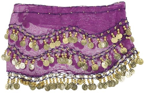 LUOEM Damen Bauchtanz Gürtel, Chiffon Hüfttuch, Tanztuch mit Münzen für Bauchtanz (lila)