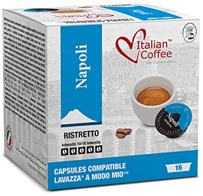 Italian Coffee capsules compatible with Lavazza A Modo Mio machines, Espresso pods (Napoli Ristretto Blend, 128 Pods)