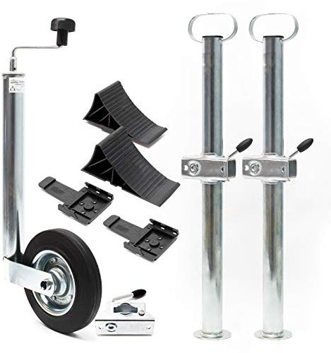 Wiltec Set per rimorchio con servotimone a Ruota, Piedi stabilizzatori e Cunei 10 Pezzi Max 362 kg