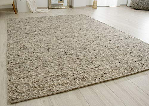Steffensmeier Handwebteppich Murnau | Wolle (Schurwolle), Natur Grau, handgewebt, Größe: 90x160 cm Wohnzimmer und Schlafzimmer
