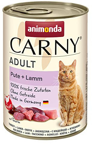 Carny Katzen Nassfutter Pute + Lamm (6 x 400g), Katzen Nassfutter von animonda ohne Getreide und Zucker, mit frischen fleischlichen Zutaten