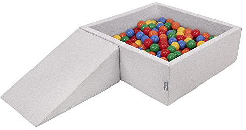 KiddyMoon Spielplatz Aus Schaumstoff Mit Quadrat Bällebad (200 Bälle) Ballgruben Für Babys Spielbad Hindernisläufen, Hergestellt In Der EU, Hellgrau:Gelb/Grün/Blau/Rot/Orange